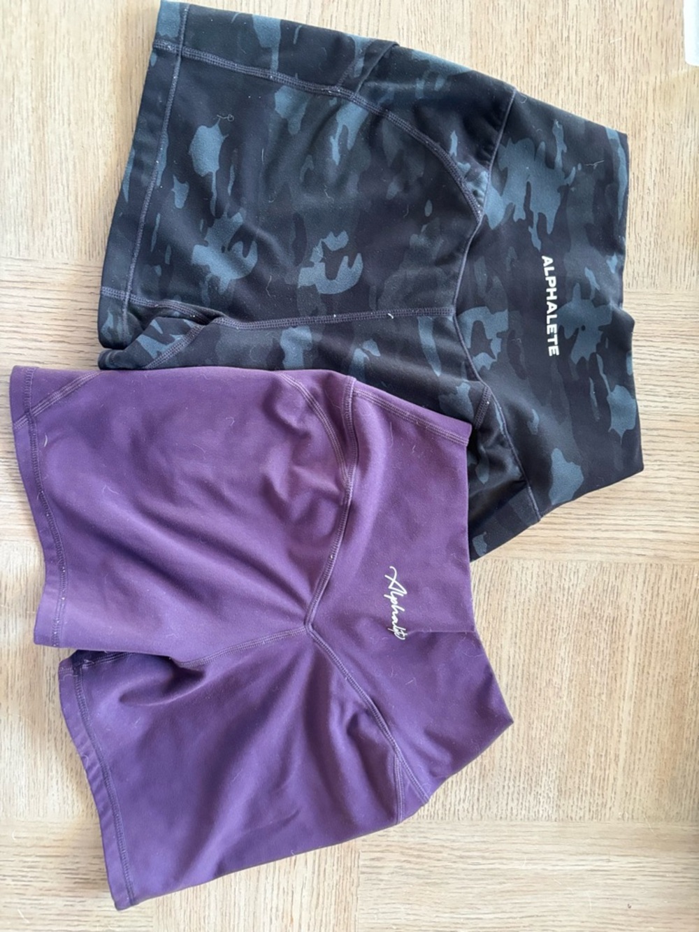Alphalete Women’s Purple High-Waist Active Shorts (Plus Black Camo Pair)